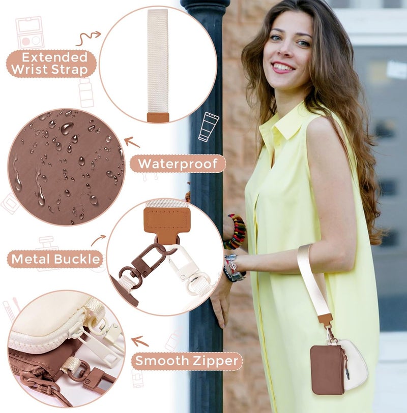 JEEBURYEE Dual Pouch Wristlet Keychain Wallets for Women with 2 Detachable Zipper Coin Purse - Small and Portable Mini Card Wallet for Women Men Brown+Beige - Image 4